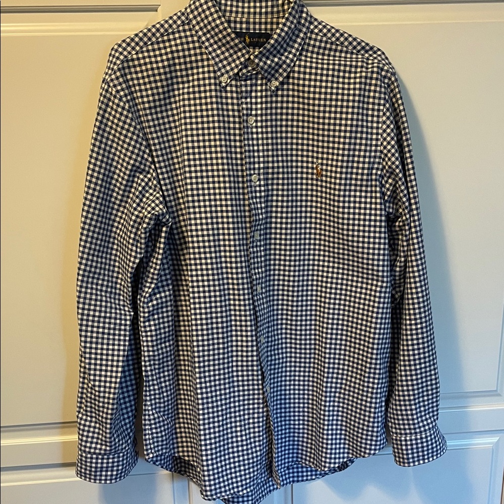 Ralph Lauren Navy and White Gingham Button-Down Shirt